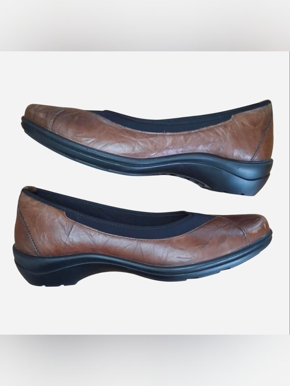 Romika Brown Distressed Leather Ballet Flat With Cushioned Insole & Raised Heel